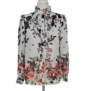 Ups & Downs Sheer Floral Ruffle Blouse Large